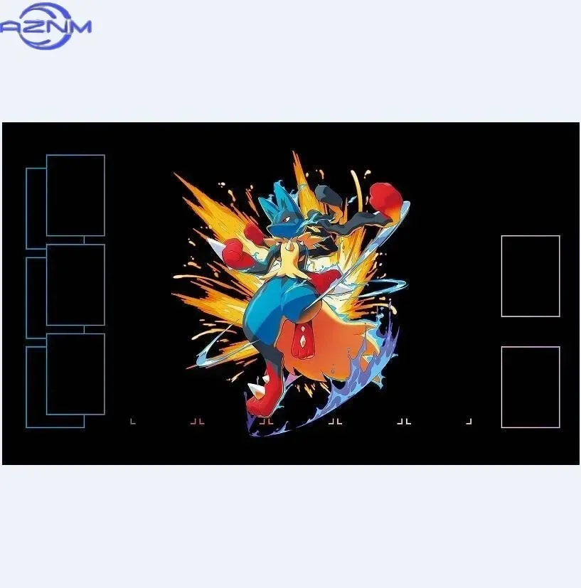 Black Background Card Game Playmat With Blue Fighting Cartoon Creature Mouse Pad Rubber Non Slip Desk Mat for Table Gaming Decor