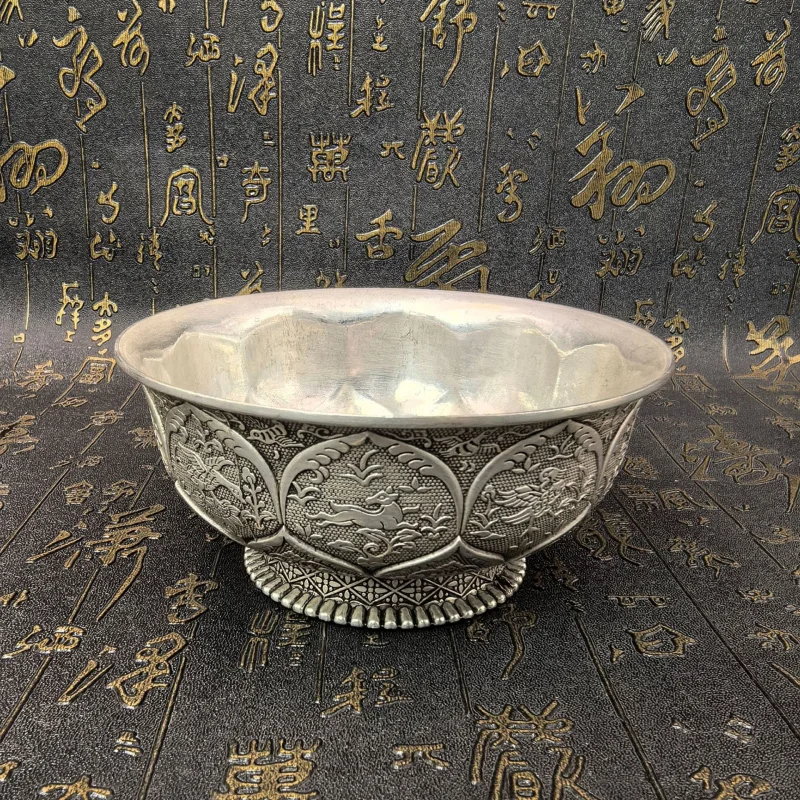 Ancient Tang Dynasty Zhen Guan Lotus Bowl, Silver-Plated Artifacts, Miscellaneous Collectibles, Gift Decorations, Vintage Collec
