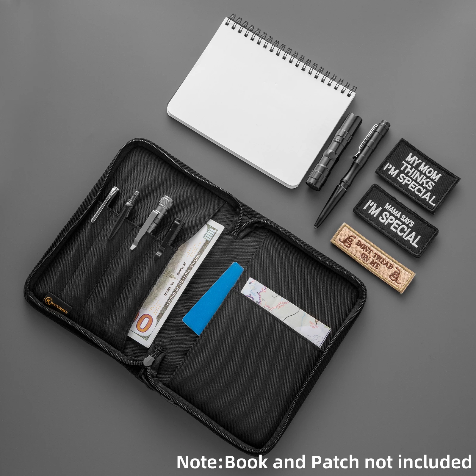 Kosibate Tactical Notebook Cover with Zipper 7.5' X 5' Notebook Cover Log Book Cover for Protecting Notes, Book (Cover Only) view 4