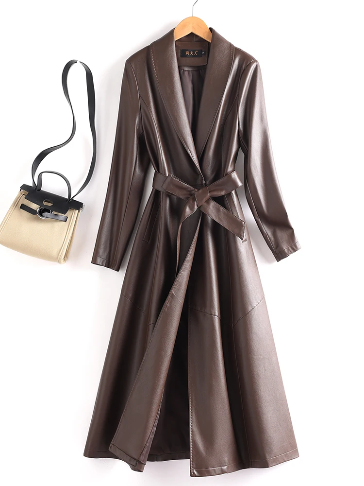 Cappotto in Vera Pelle di Pecora da Donna, Lunghezza Media Sopra il Ginocchio, Vestibilità Slim, Stile Coreano, Antivento