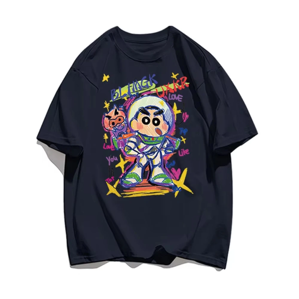 Crayon Shin Chan Shinnosuke Astronaut Print T Shirt Men Women Cute Cartoon Graphic Short Sleeve Casual Tee Top