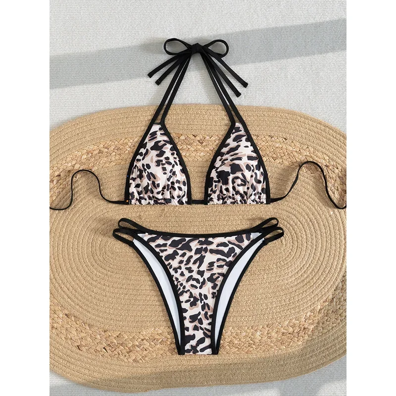 Maillot de bain deux pièces imprimé léopard, sexy, bikini, culotte tanga, ensemble deux pièces, style brésilien, pour femmes, vêtements de plage, 2025