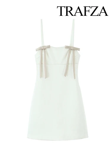 Imagen 2 del producto HH mujeres verano agradable arco ribete seda satén corto Sling vestido femenino elegante cuello recto espalda descubierta cremallera vestido sin mangas