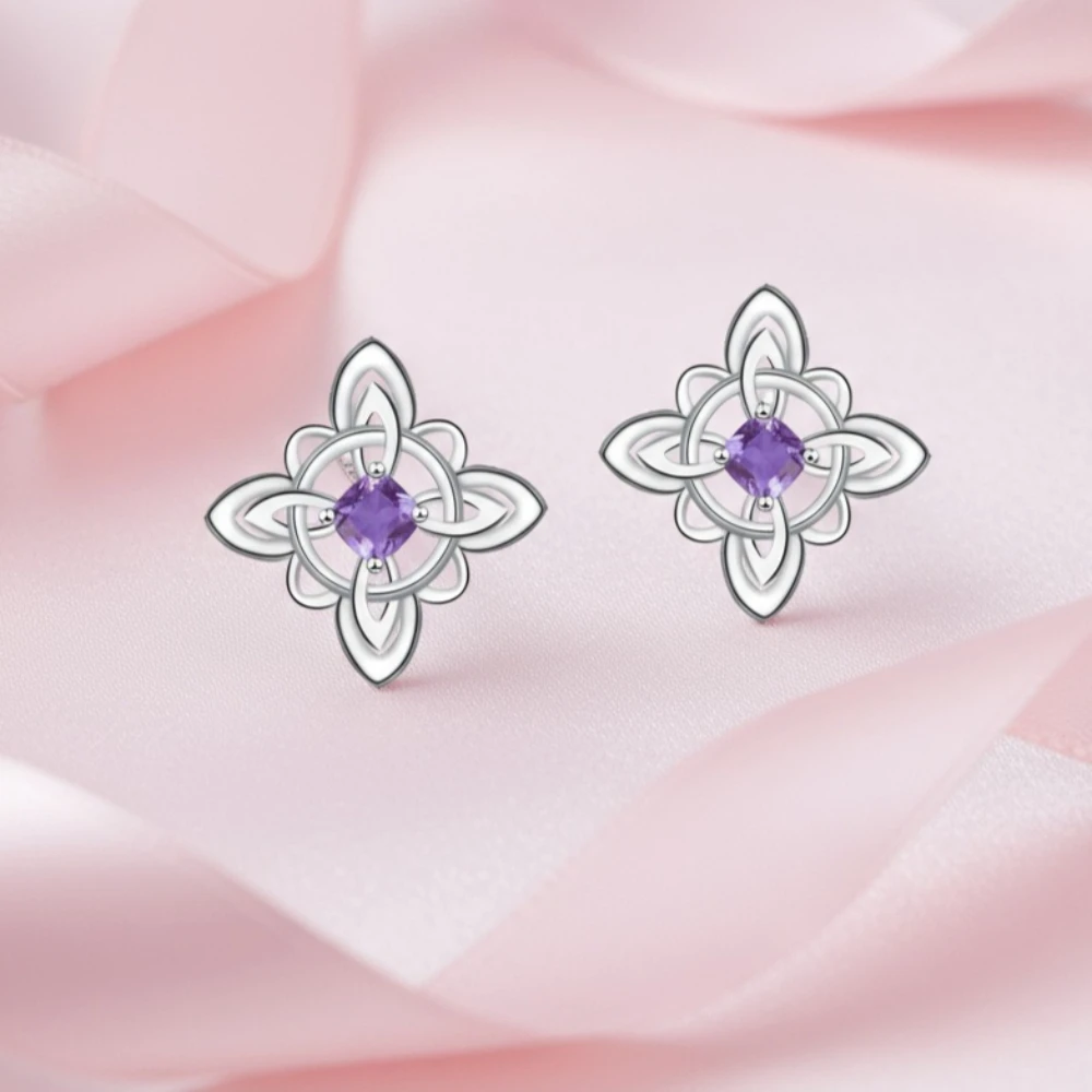 Silver Wreath Witches Knot Stud Earrings for Women Original Zircon Protection Amulet Earring Nudo De Bruja Jewelry