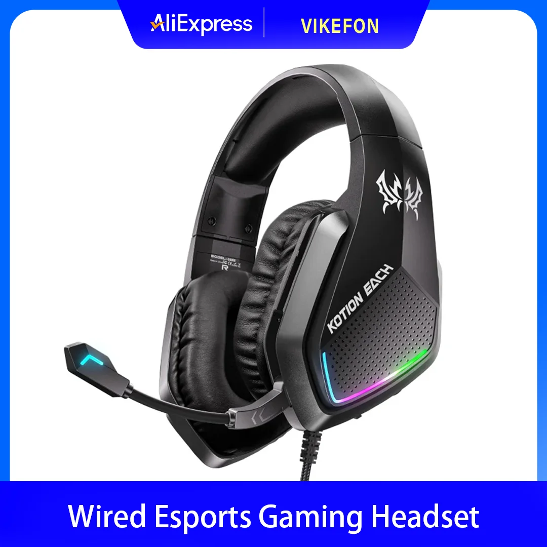 Over-Ear Kabelgebundenes Esports-Gaming-Headset mit Mikrofon, leichtes Design für komfortables Tragen, ausgestattet mit leistungsstarkem Treiber.