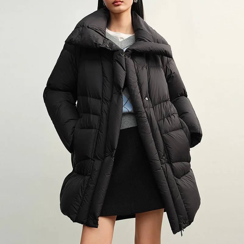 

90 White Duck Down Snow Parka Mid Long Style Big Collar Down Coat Jacket for Women Winter 2025 Thickness Puffer Jacket
