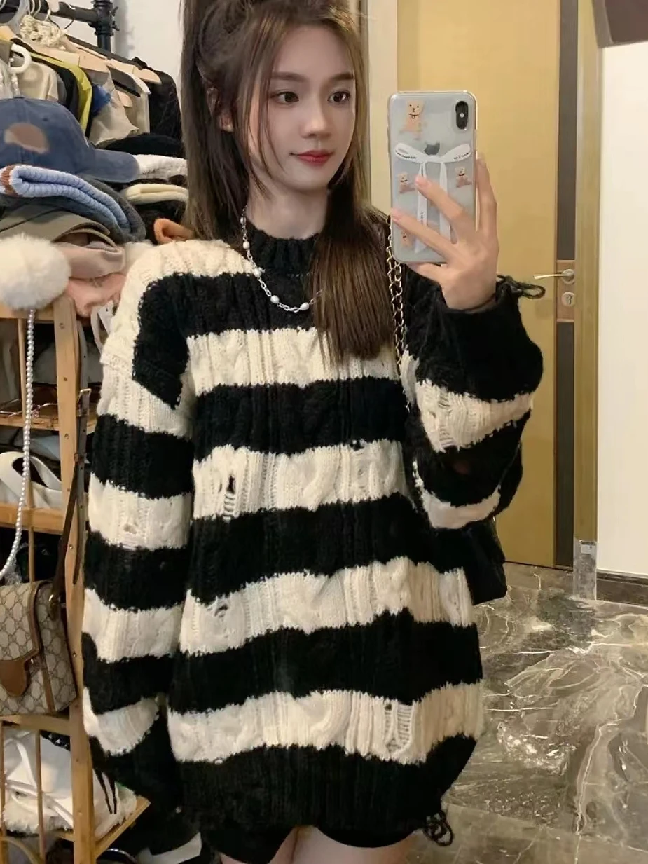 

Весна-Осень 2024, женское пальто средней длины Lazy Sle, черный, белый полосатый свитер, свободный крой, удобный, элитный, приятный на ощупь...