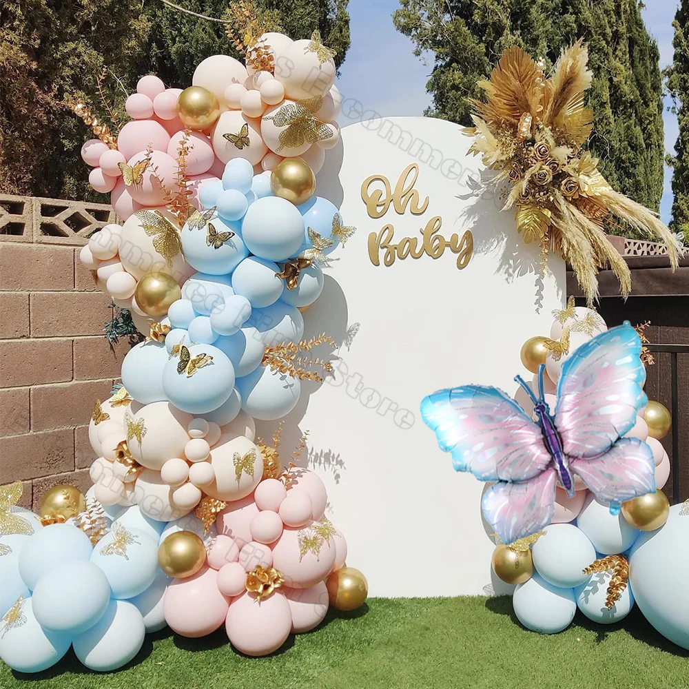 

136pcs Butterfly Themed Balloon Garland Arch Kit Macaron Pink Blue Orange Balloons Birthday Party Baby Shower Wedding Decoration