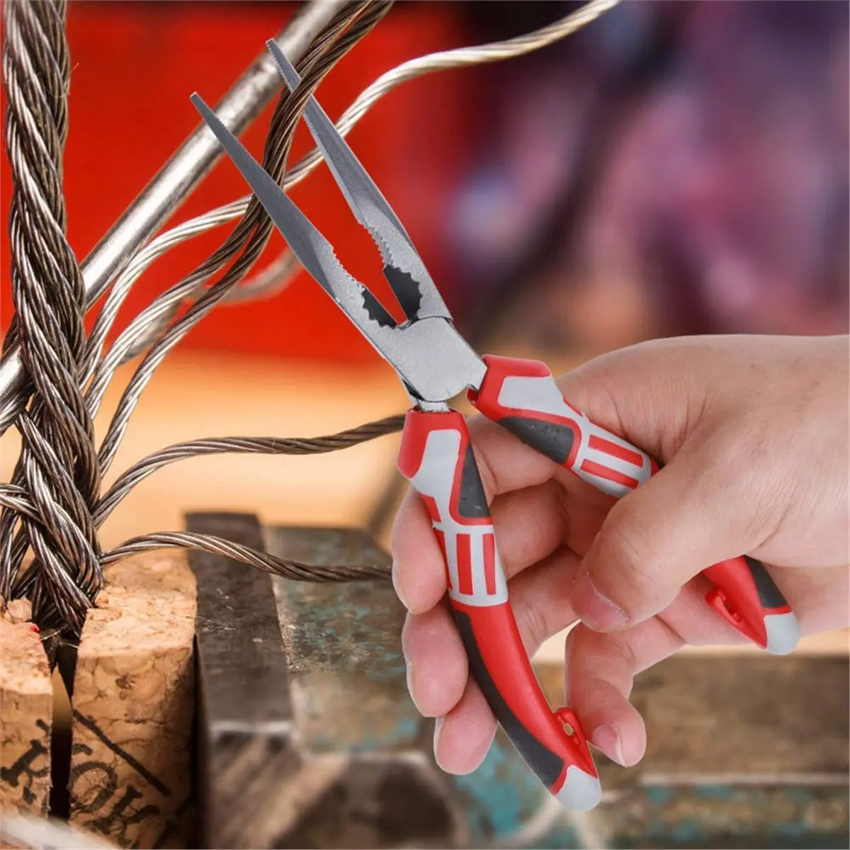 Multi Purpose Nose Pliers with Wire Cutter, 200mm Chrome Steel Long Nose Pliers for Electricians
