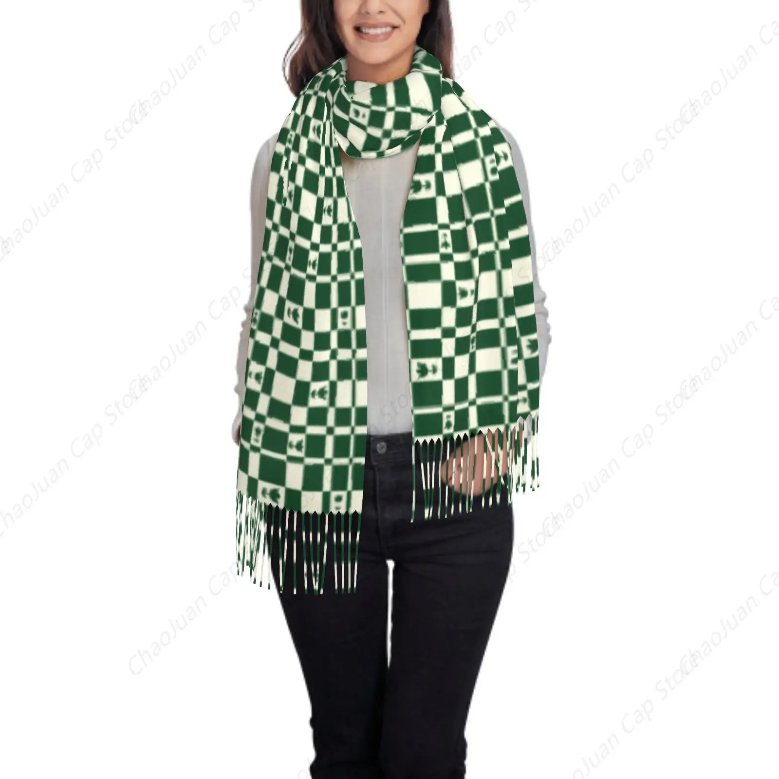 

Зеленые шахматные значки с принтом, кашемировый зимний шарф, модное мягкое теплое женское одеяло, шаль, накидка