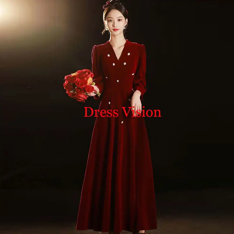 

New Style Evening Dresses V-neck Pearls Summer Hoilday A-line Feminine Vestidos Wedding Party Dress For Women Floor Length