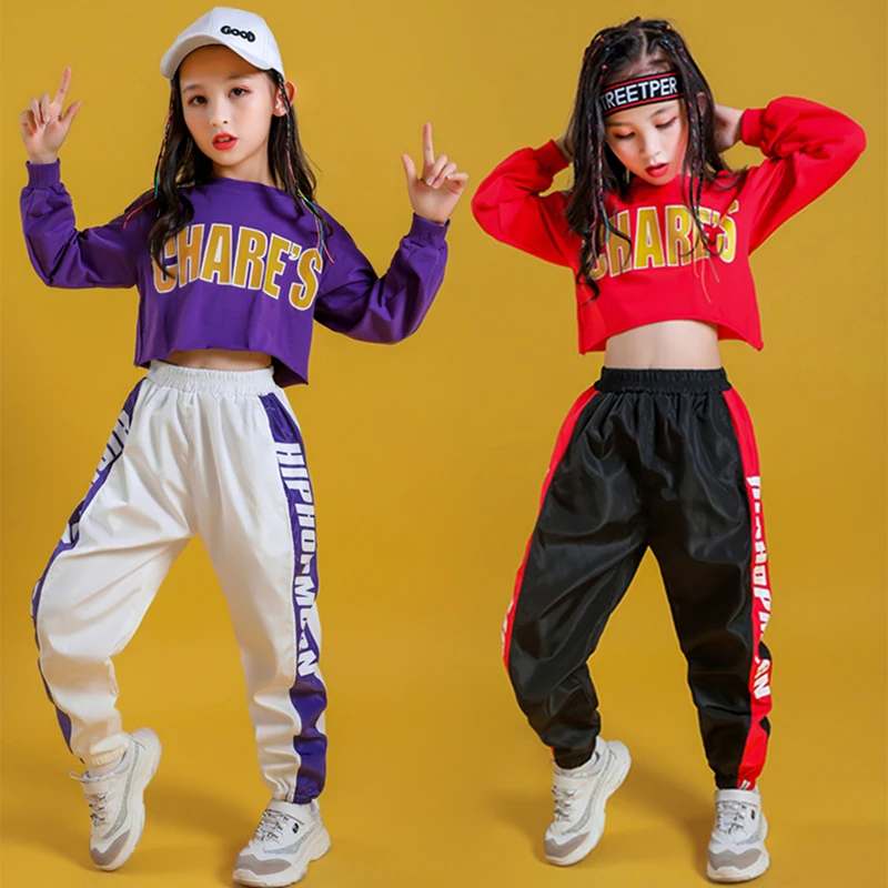 Girls Hip Hop Sweatshirt 2 Pcs Set Crop Top Kids Children Streetwear Sport Jogger Pant Outfits Teenage Jazz Street Dance Clothes