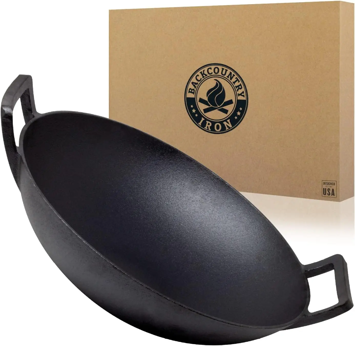 

14 Inch Flat Base Cast Iron Wok with Handles for All Cooktops, Pre-Seasoned & Versatile