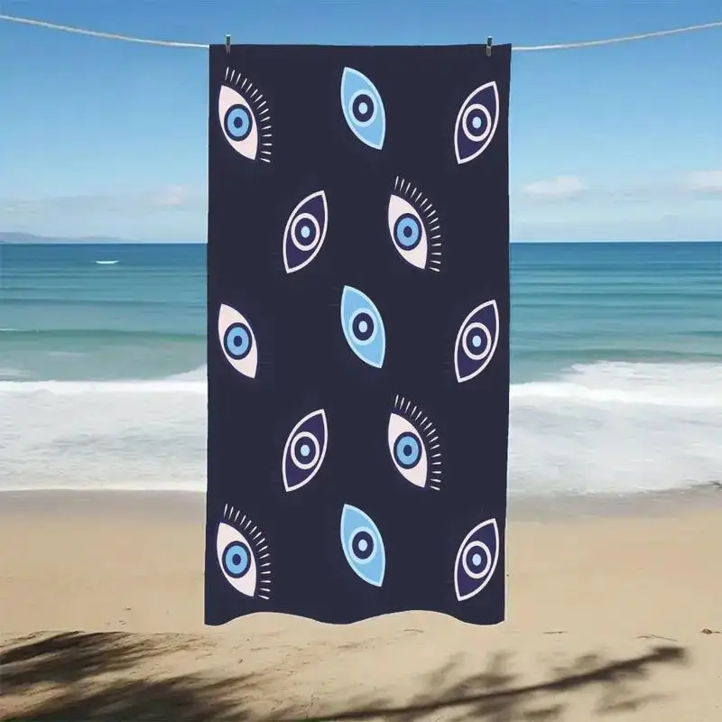 Evil Eye Symbol Repeat Print Navy Background Beach Towel Quick Dry Sand Resistant Super Absorbent Towel For Mediterranean Style