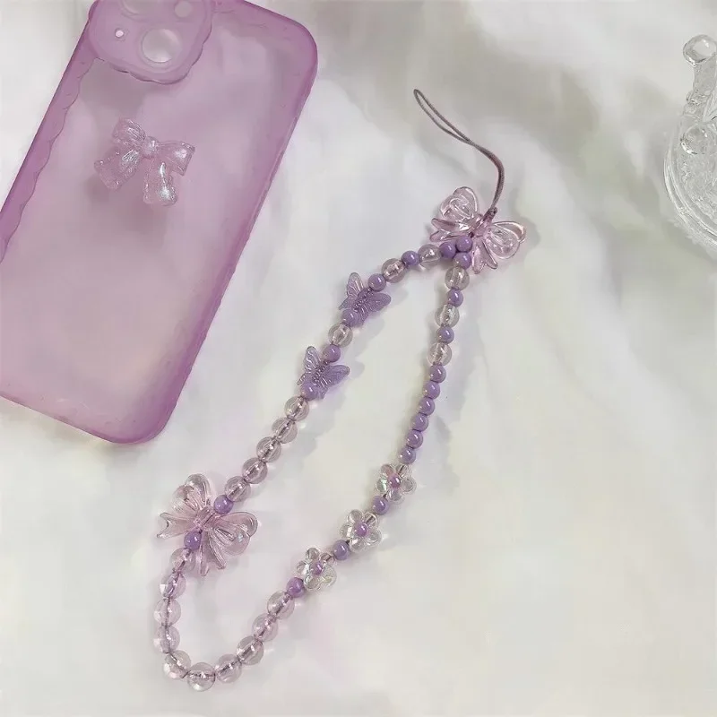 1 Piece Cute Purple Color Series Phone Lanyard for Girl Sweet Butterfly Heart Cherry Style Phone Straps Lovely Phone Accessories