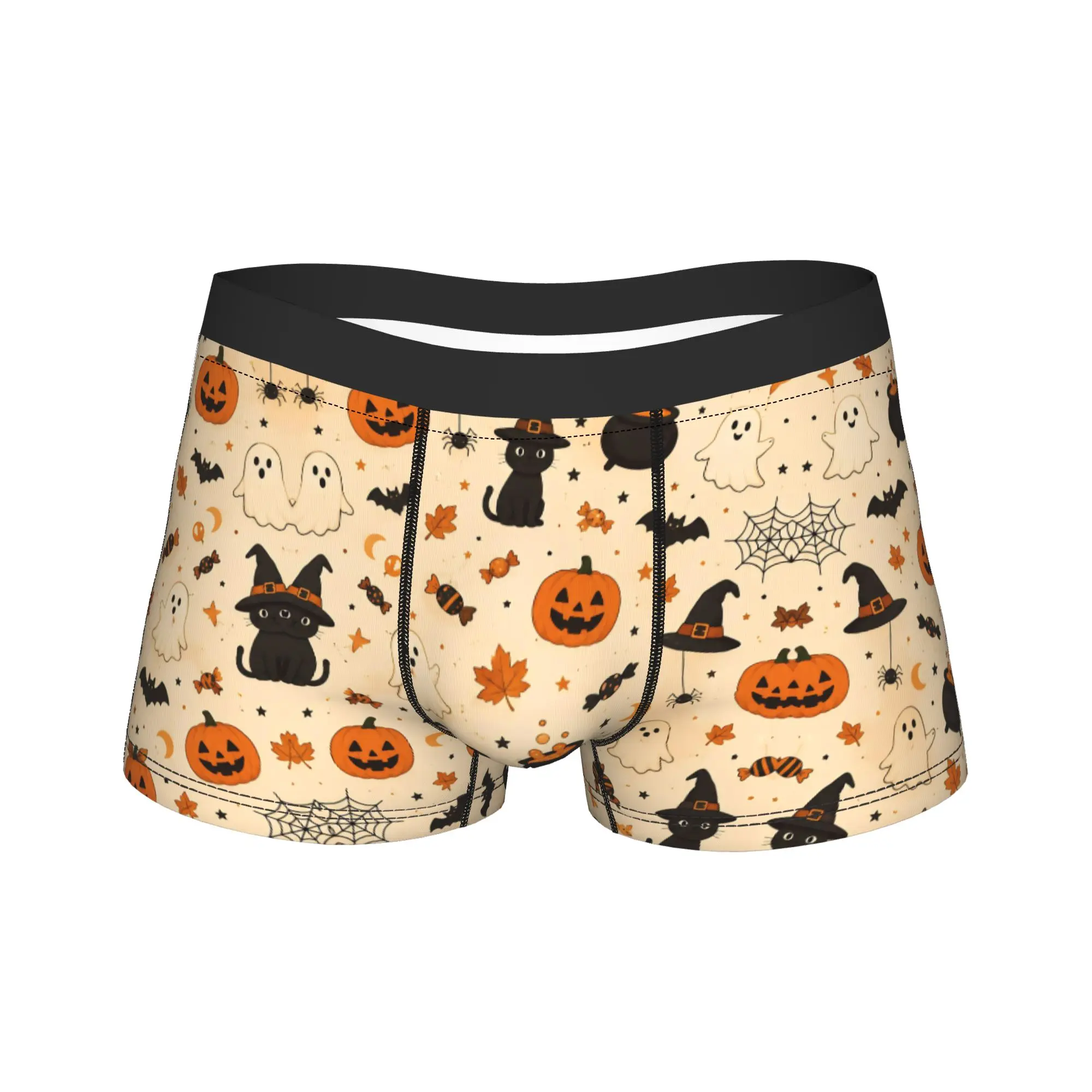 Men's Halloween Ghost Pumpkin Spooky Trick Or Treat Witch Boxers,Cozy  Underwear Underpants