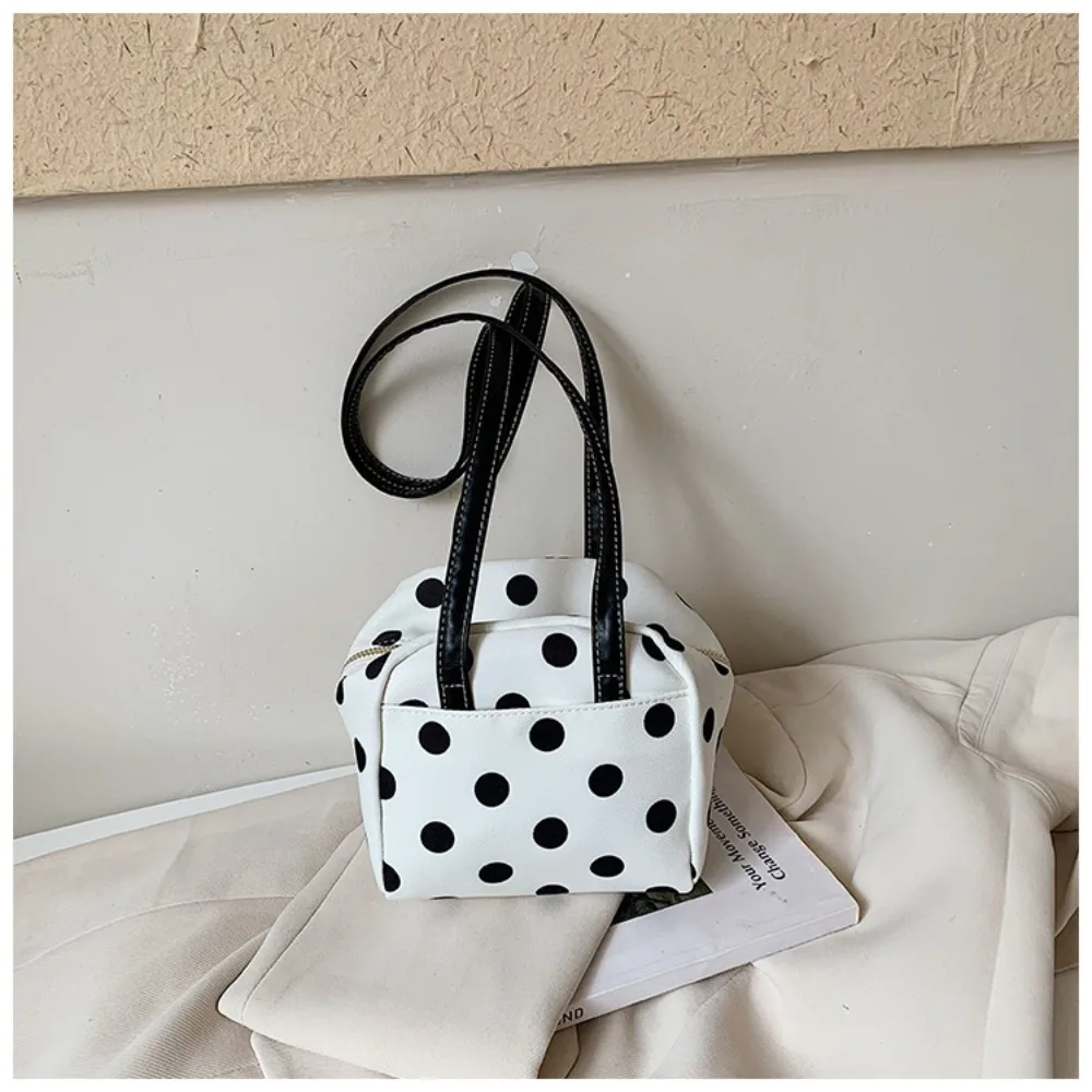 Polka Dot Pattern Shoulder Bag PU Leather Long Shoulder Straps Polka Dot Bag Structured Shape Lightweight Shoulder Purse