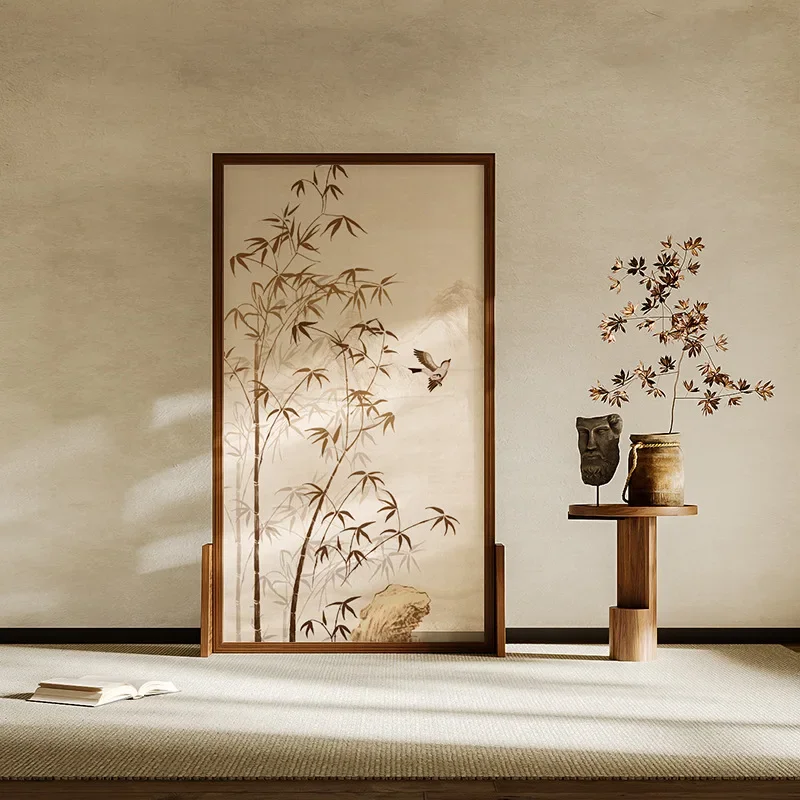 Chinese solid wood screen partition Song Dynasty aesthetic household entrance living room tea room mobile decorative bamboo