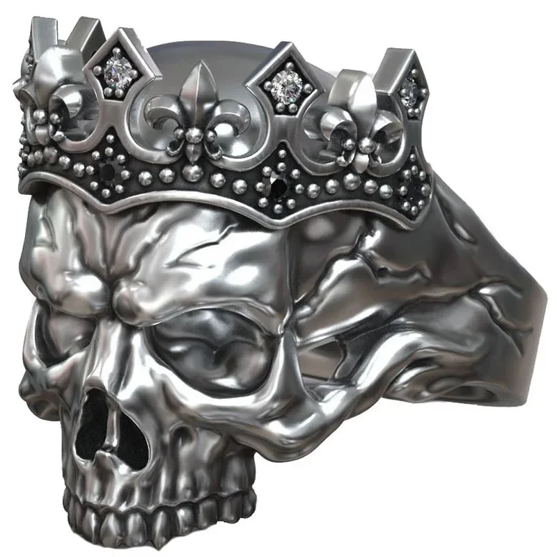 

26g Skull Head Queen Tiara Diamond Rings Customized 925 Solid Sterling Silver Rings Punk Hollow Many Sizes 5-12