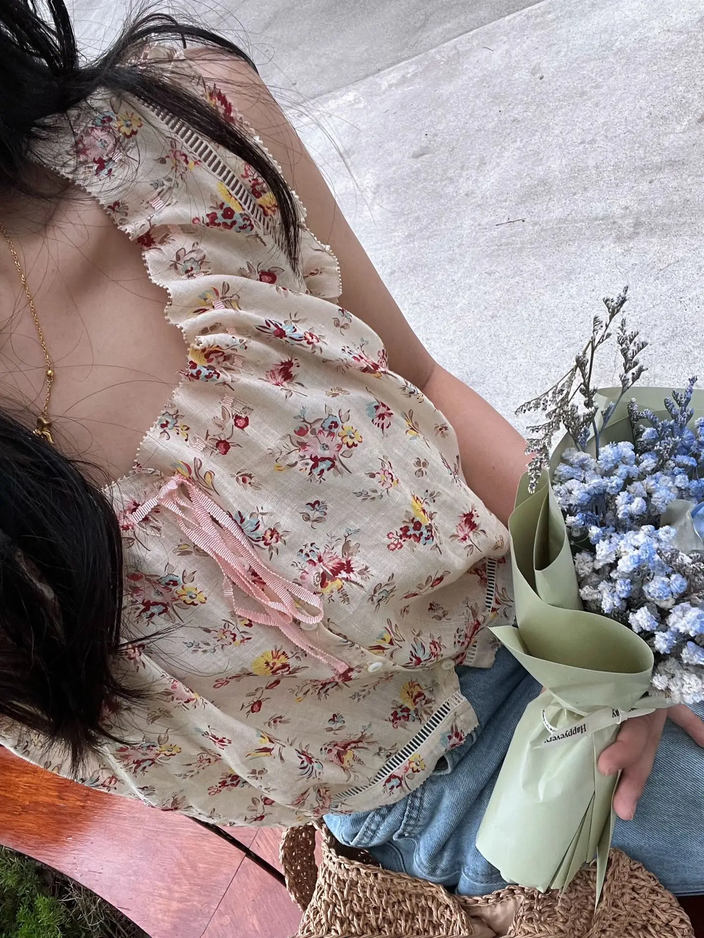 Pink Ribbon Women's 100% Ramie Tank Tops 2026 Hollow Out Hem Sleeveless O-Neck Single Breasted Casual Female Floral Print Vest