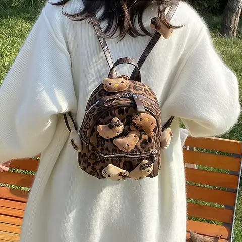 Cute cartoon Hello kitty autumn and winter niche leopard print backpack Kawaii versatile mini backpack exquisite holiday gift