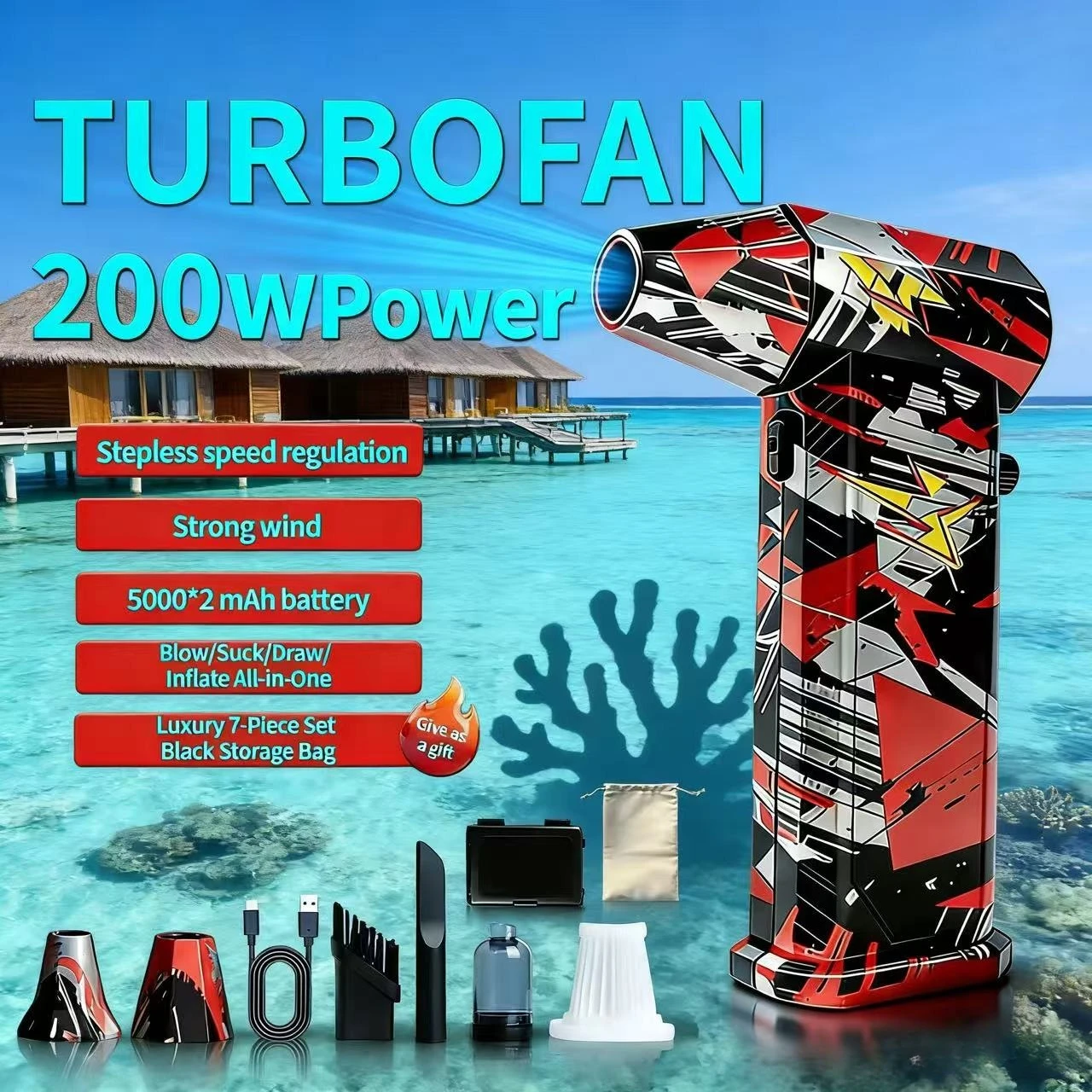 

Brushless vacuum X9 silver-black-red fan, 750,000 RPM, wind speed 75m/s, turbo jet hair dryer，car wash gun，Snow Dust Cleaner.