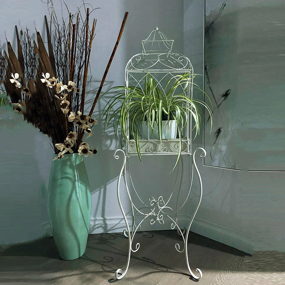 Rustic Vintage Bird Cage Plant Stand - Aesthetic Indoor & Outdoor Decor - Durable Iron Flower Stand for Charming Floral Displays