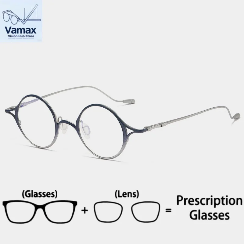 

VAMAX Pure Titanium Vintage Eyeglass Frames Round Lightweight Brand Blue Light Block