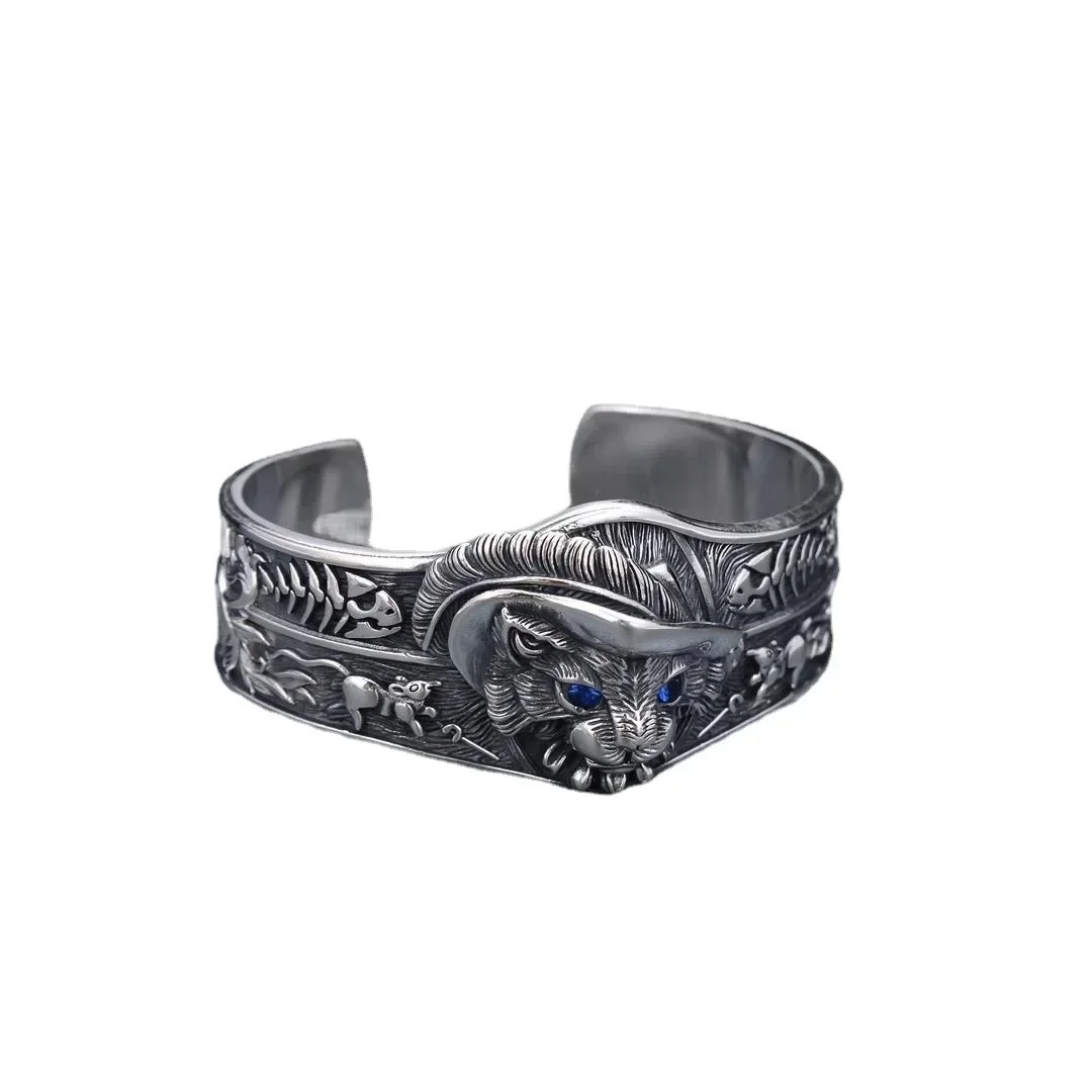 

Boutique Luxury Jewelry Animal Series Fashion Retro Tibetan S925 Silver Wide-faced Civet Bracelet Accessories Gift