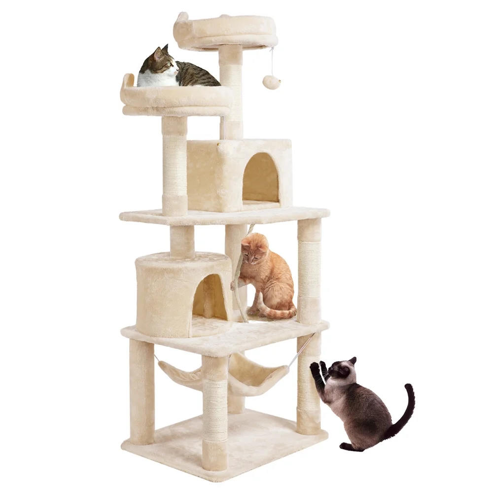 

Cat Tree, 62.5 in Multi-Level Cat Tree with Hammock & 2 Condos & Dangling Balls, Cat Tower with 5 Sisal-Wrapped Scratching Posts & 2 Perches, Pet Activity Center for Small Medium Cats & Kittens