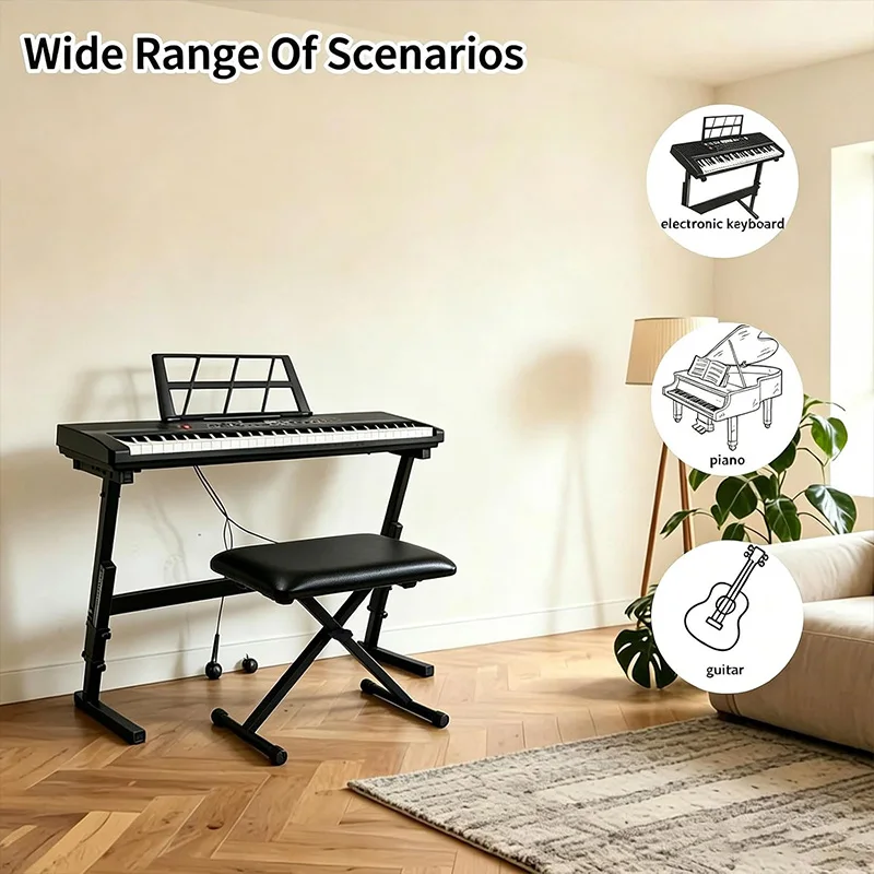 Keyboard Bench X-Style Height Adjustable Padded Cushion Piano Stool Bench Thicken Folding Piano Stool Chair For Keyboards Piano