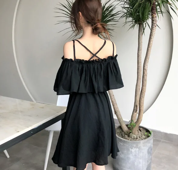 Vestido F de Verão Sem Mangas Estilo Coreano Solto com Cintura em Chiffon Duas Camadas Saia de Fada Estilo Princesa Si...