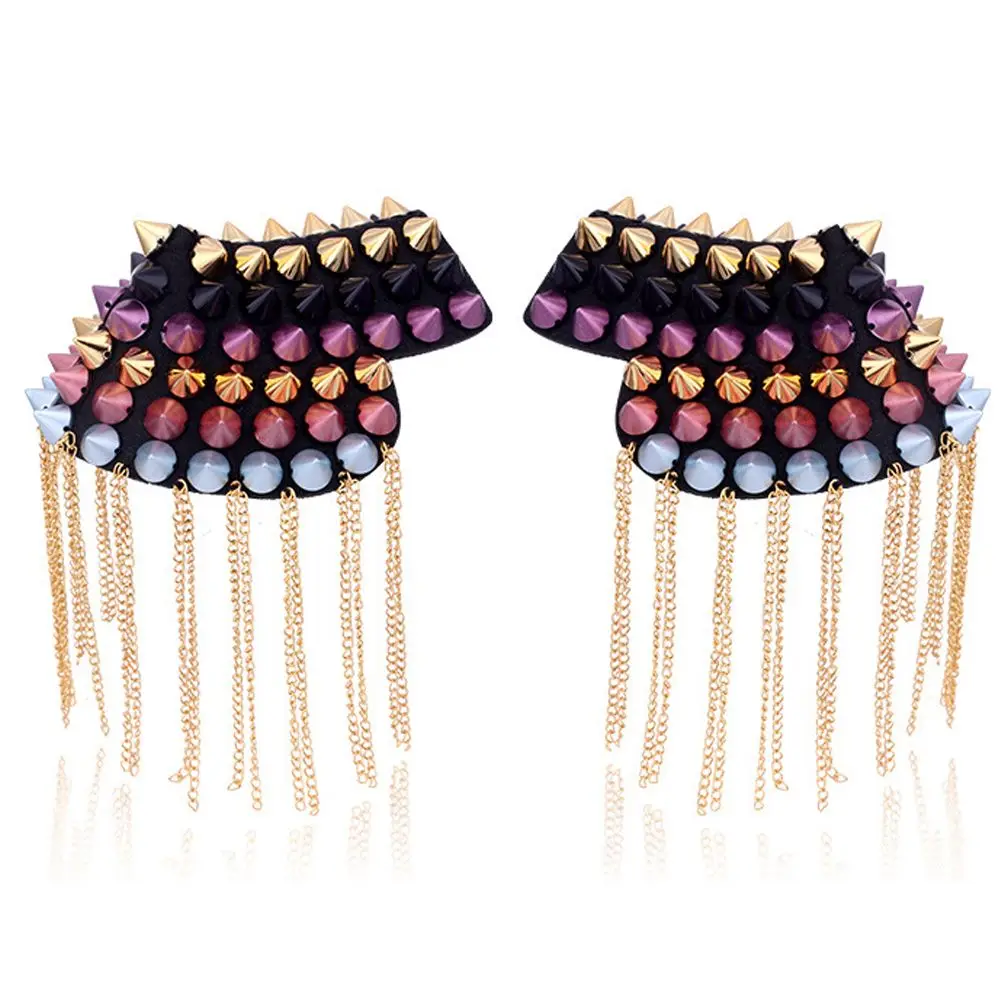 

Evening Party Handmade Punk Tassel Metal Epaulet Rivet Shoulder Pad Brooch Fringed Shoulder Stamp Dress