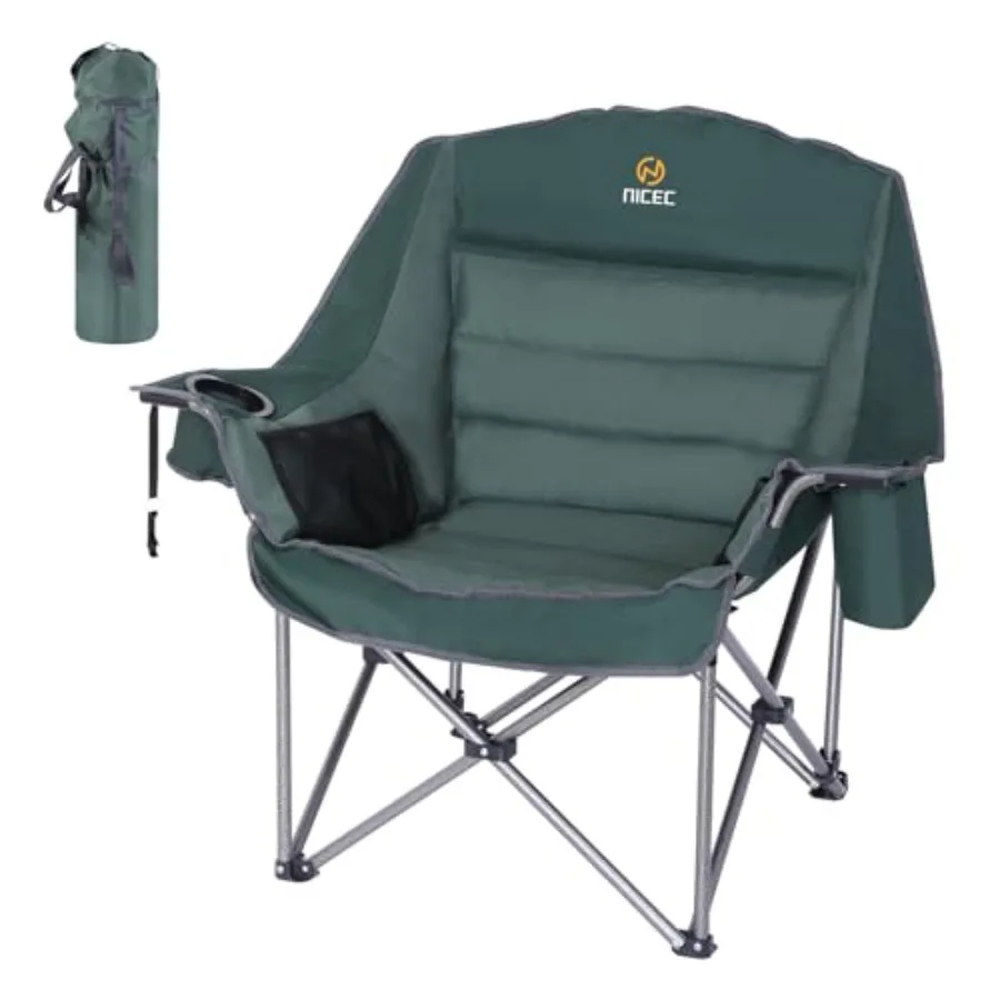 

Camping Chairs Oversized XL Padded Camping Chair for Outdoor Use Green Polyester Fabric WideThick Seat with Heavy Duty 400lb Ca
