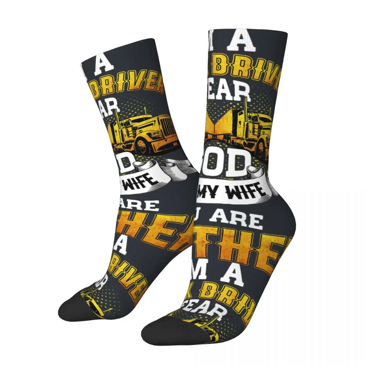 Funny Crazy Sock for Men I'm A Truck Driver, I Fear God And My Wife Hip Hop Harajuku Trucks and Skulls Game Happy Quality