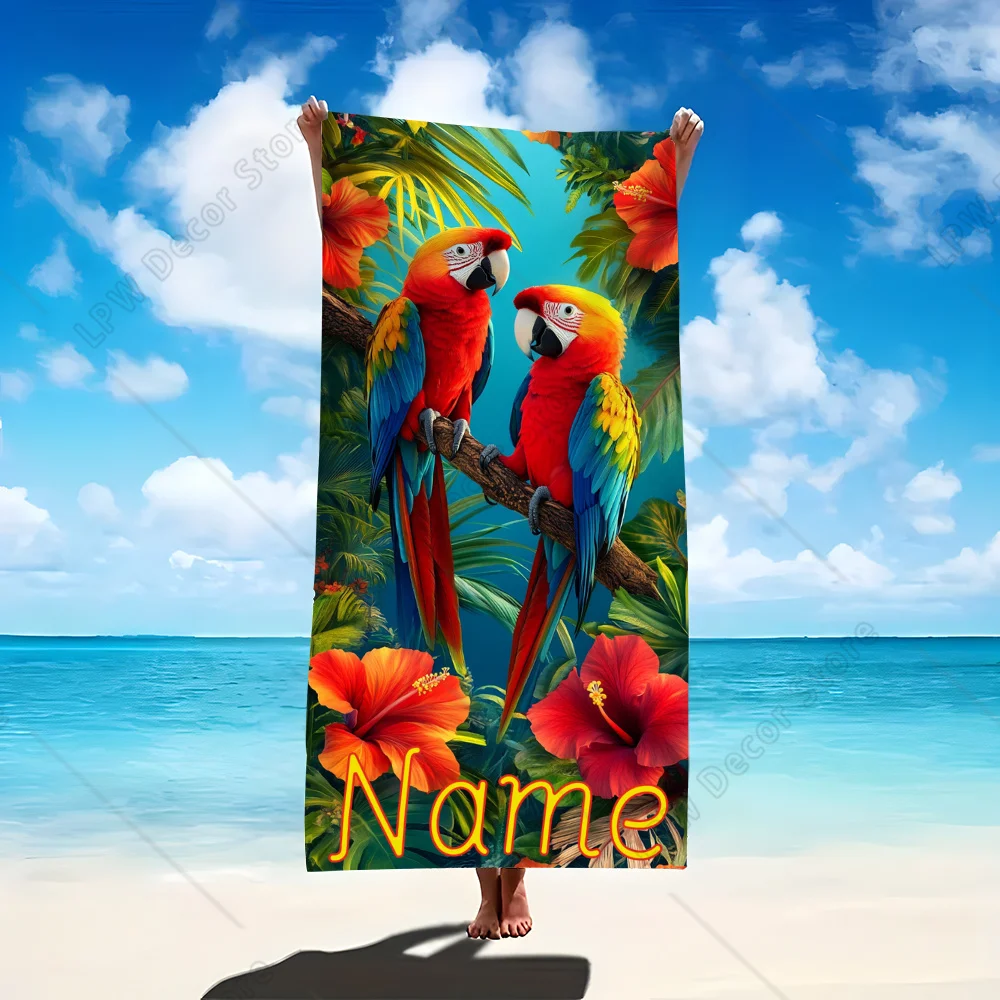Personalized Name/Number/Text Parrot Beach Bath Towel  Beach Towel Summer Vacation Essential Poolside Accessory Perfect Gift