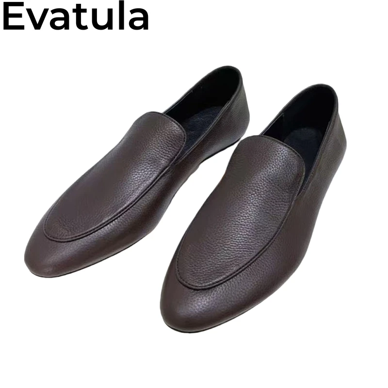 2025 Spring Genuine Leather Flat Loafers Shoes Women Concise Round Toe Slip On Lazy Flat Shoes Casual Walking Single Shoes Femme