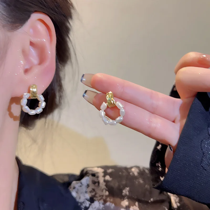 Korea Design Drop Earrings Metal Geometric Irregular Circle Teardrop Vintage Summer Earrings For Women Girl Gift
