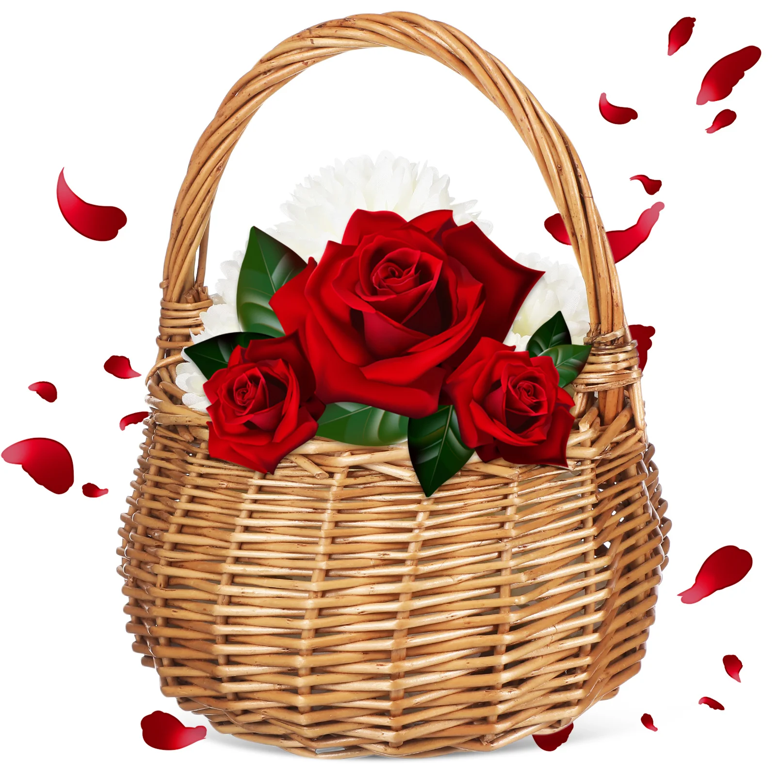 

Exquisite Rattan Woven Flower Wedding Bridal Basket With Handle Rustic Storage Basket For Picnic Garden Vegetable Fruit Shop