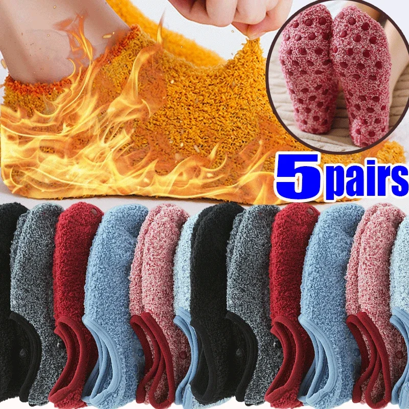 

Winter Thickened Wool Socks Women Warm Silicone No-Slip Boat Sox Snow Casual Antifreeze Cashmere Stocking Home Floor Sock