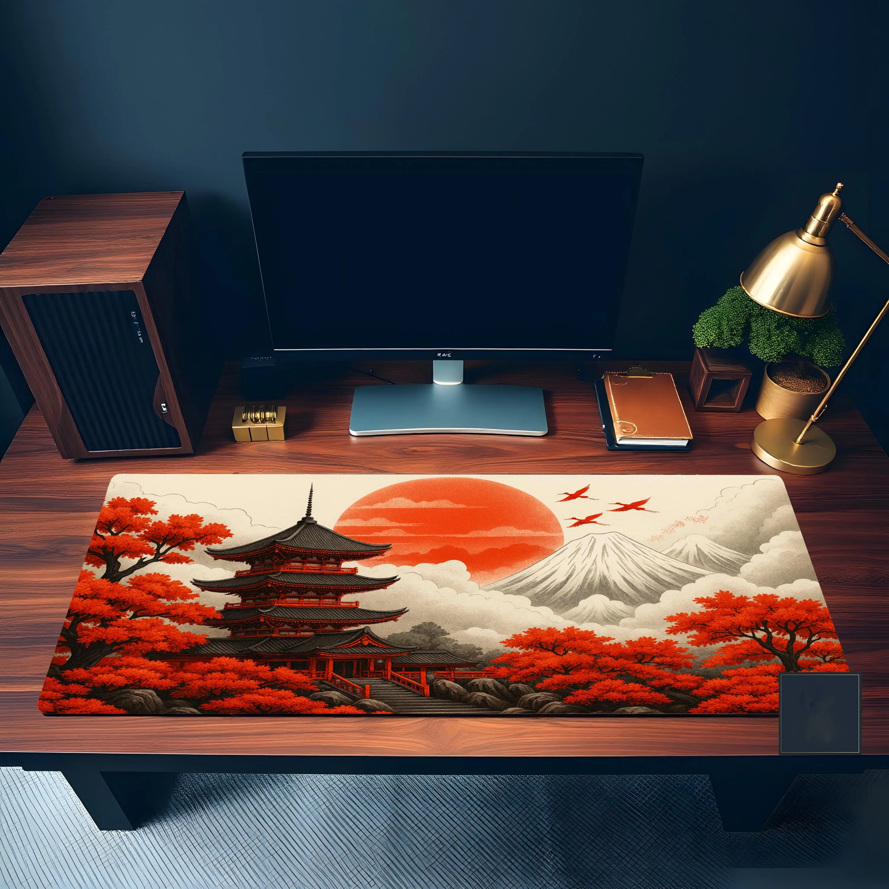 Alfombrilla de escritorio de templo japonés, alfombrilla de ratón para juegos antideslizante e impermeable, bonita alfombrilla protectora de escritorio, un regalo ideal para amigos.