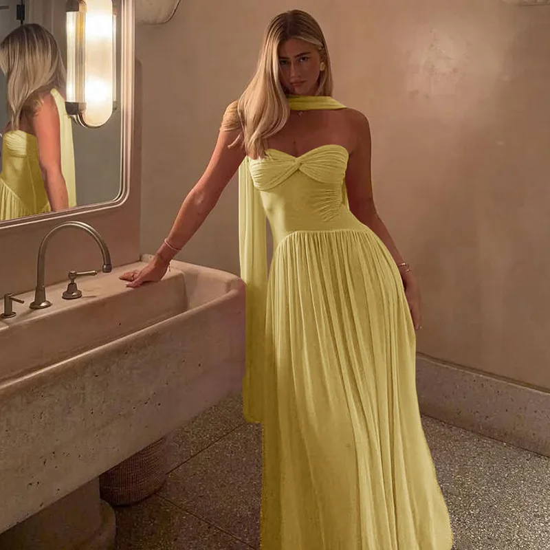 VEITCHE Zomer Vrouwen Sexy Strapless Lange Jurk Vrouwelijke Sexy Door Mesh Lange Gewaad + Halter Sjaal Mujer Hoge Elasticiteit Maxi jurk