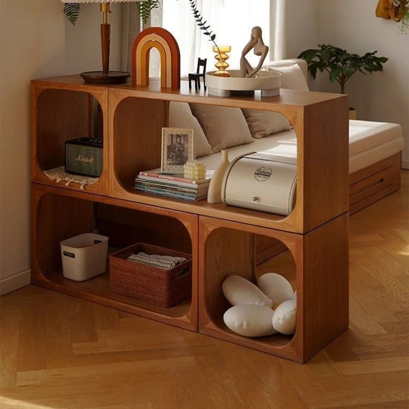 

Living room entrance cabinet cherry wood retro wind partition cabinet multi-functional free combination all solid wood module