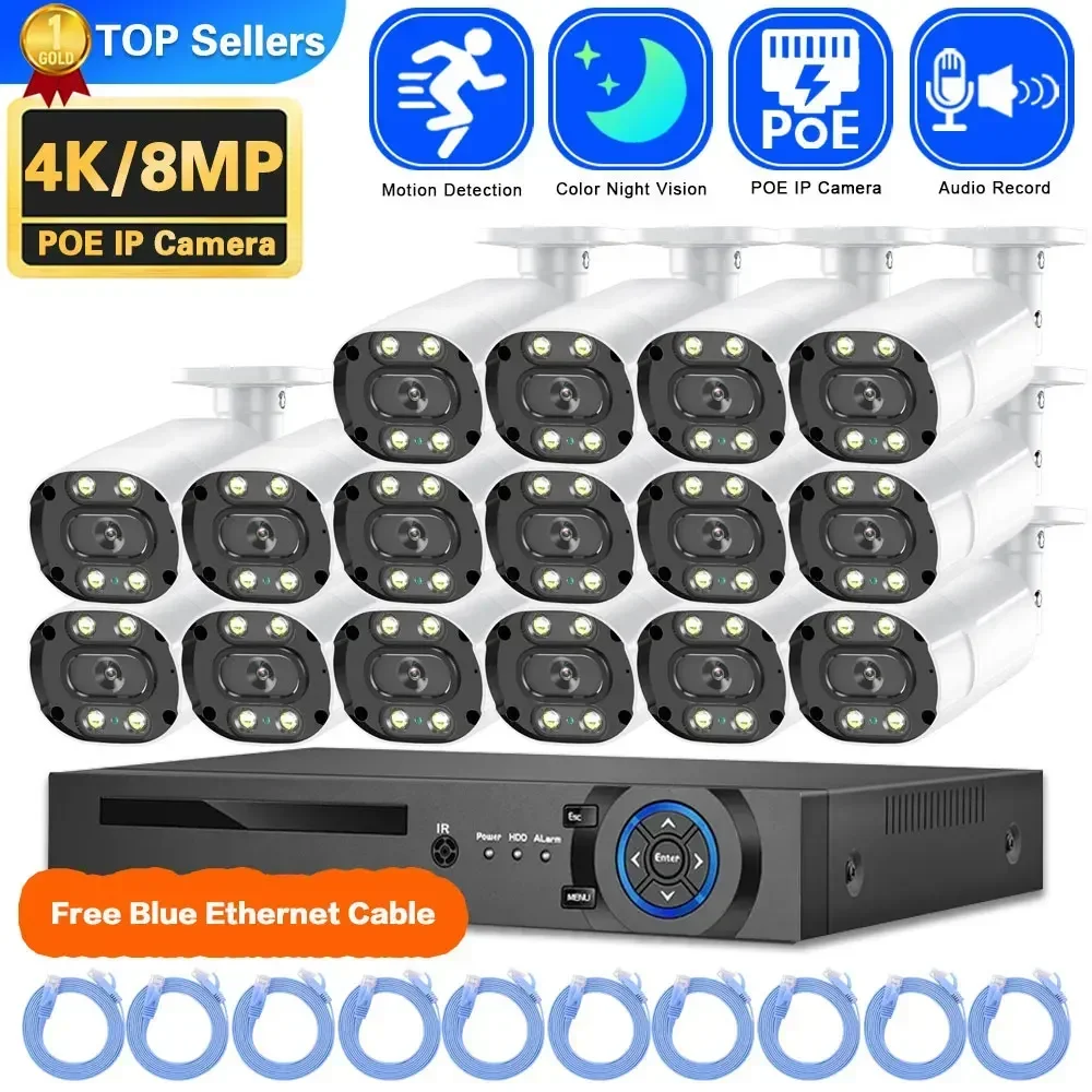 

H.265 16CH 4K POE NVR Kit 8MP CCTV System Outdoor Weatherproof Color Night Vision Security IP Camera Video Surveillance set