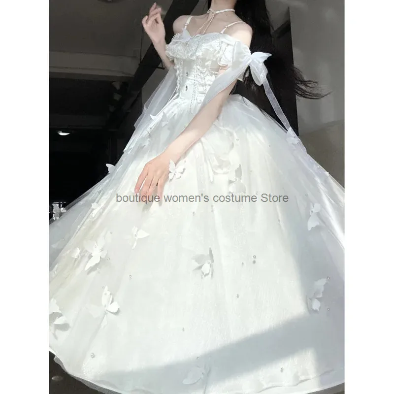 Cos Summer Wind Chime Princess Dress Spring/Summer White Moonlight Staircase Butterfly Theme Fairy Cosplay Spirit Fairy Dress