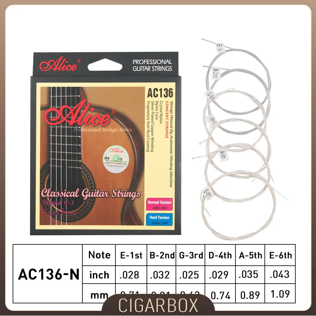 

1 Pack Alice AC136 Classical Guitar Strings Crystal Nylon Silver-Plated Copper Wound 1st-6th String Guitarra Accessories