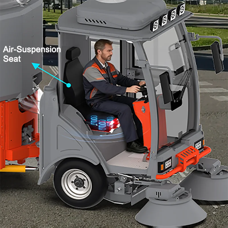 R-CX1800-F Electric Ride-On Commercial Sweeper Full Enclosed Cabin New Bi-Directional Slope Anti-Slip Intelligent Brake Control
