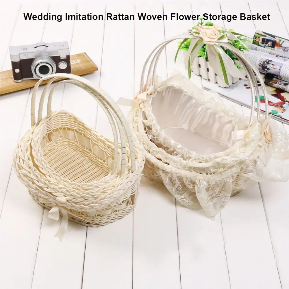 Creative Small Wedding Imitation Rattan Woven Flower Storage Basket Hand-held Wedding Supplies Beautiful Hand Made Storage