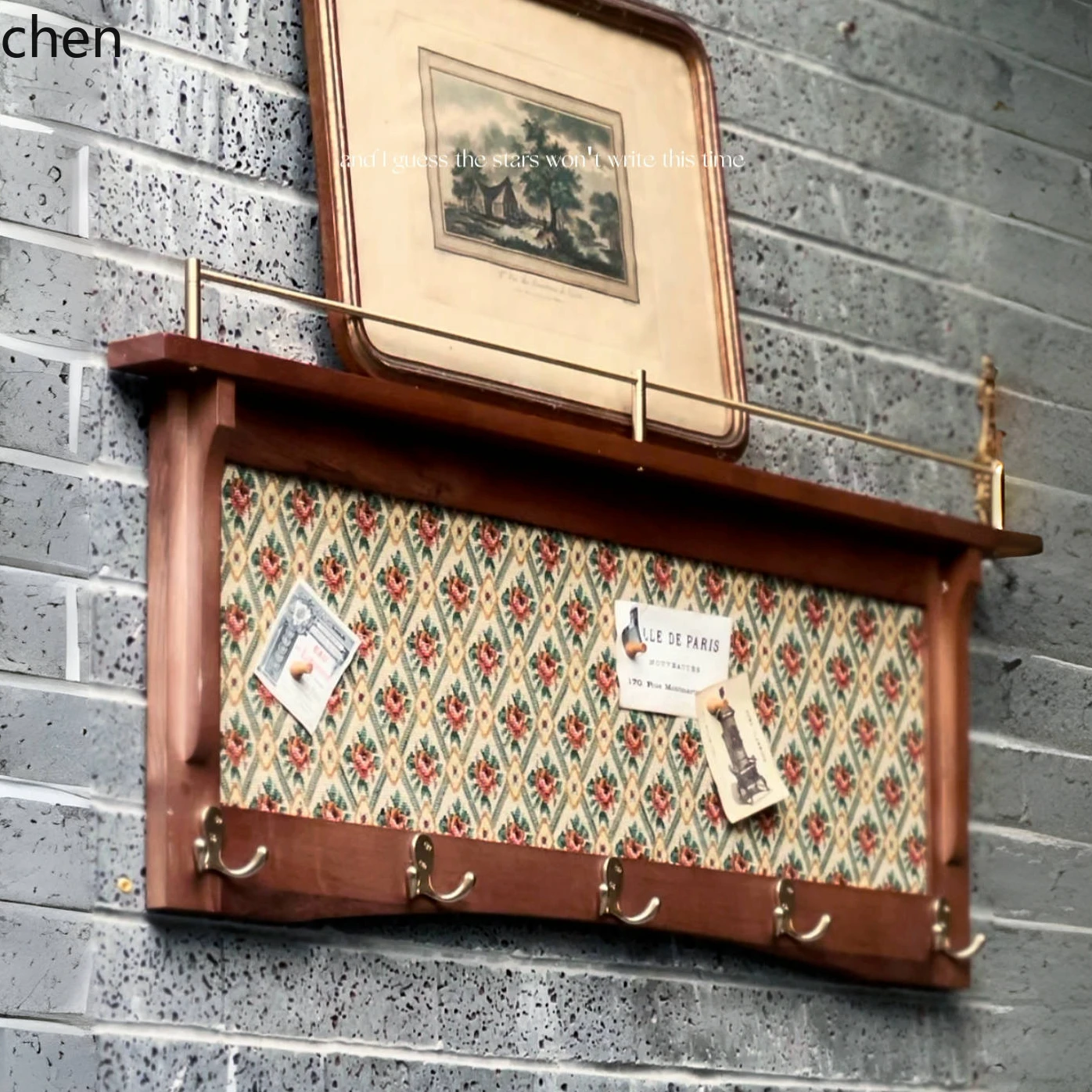 

HTT original retro cork message board photo board foyer entrance bedroom solid wood coat and hat hook brass hook