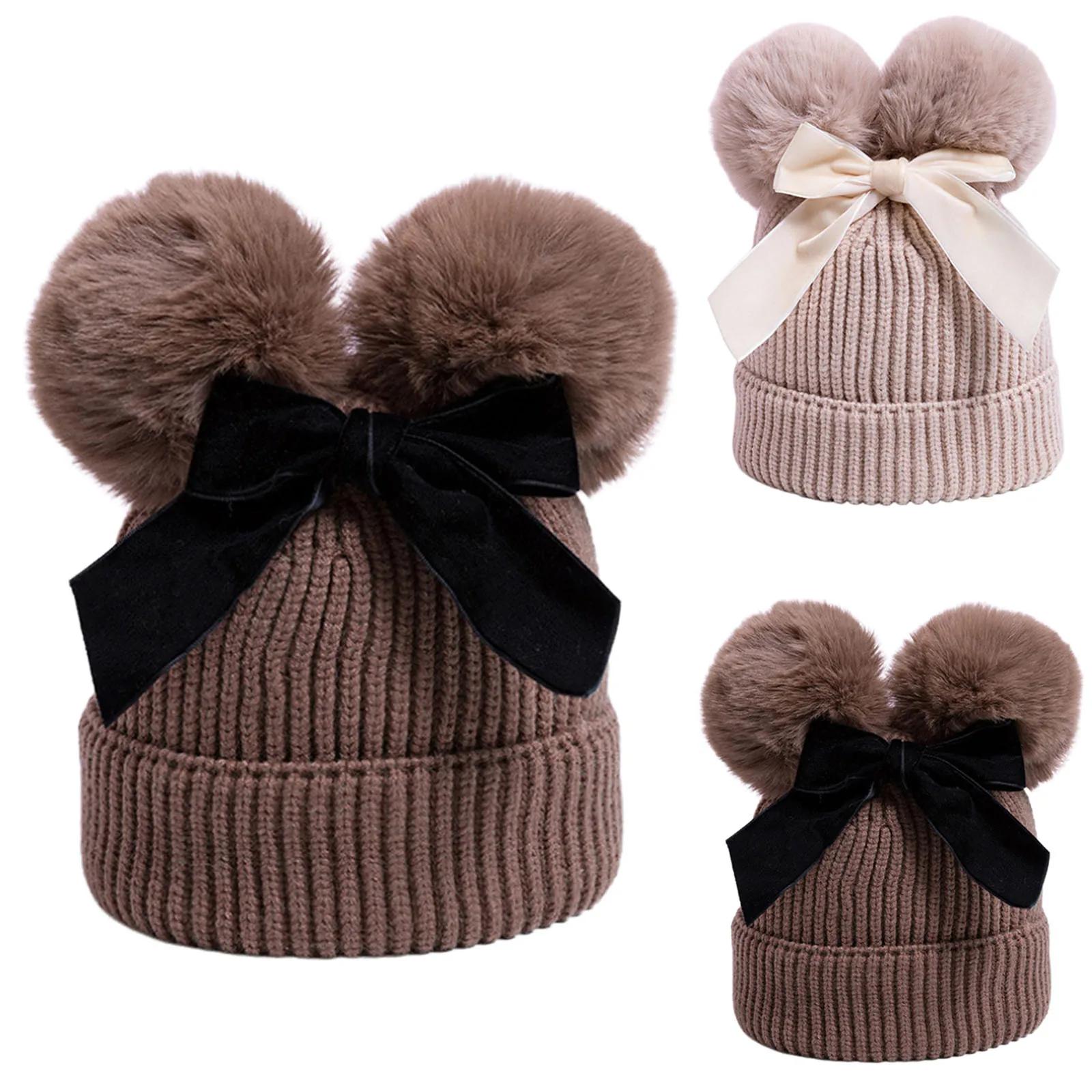 

2025 детские зимние шапки с бантом, двойная шапка, теплая вязаная шапка для маленьких мальчиков и девочек, морозостойкие аксессуары для холодной погоды, хит продаж